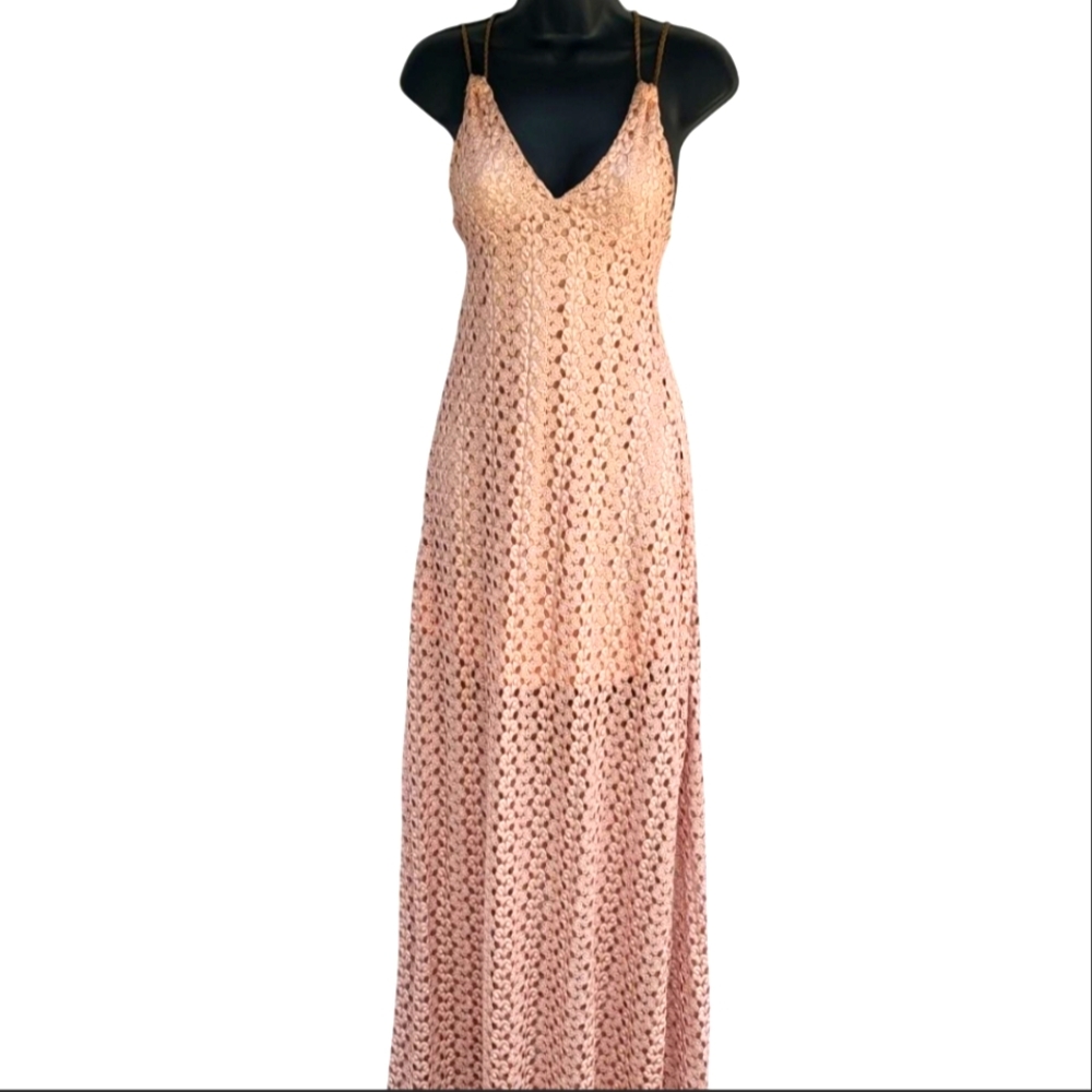 Pink Crochet Maxi Dress